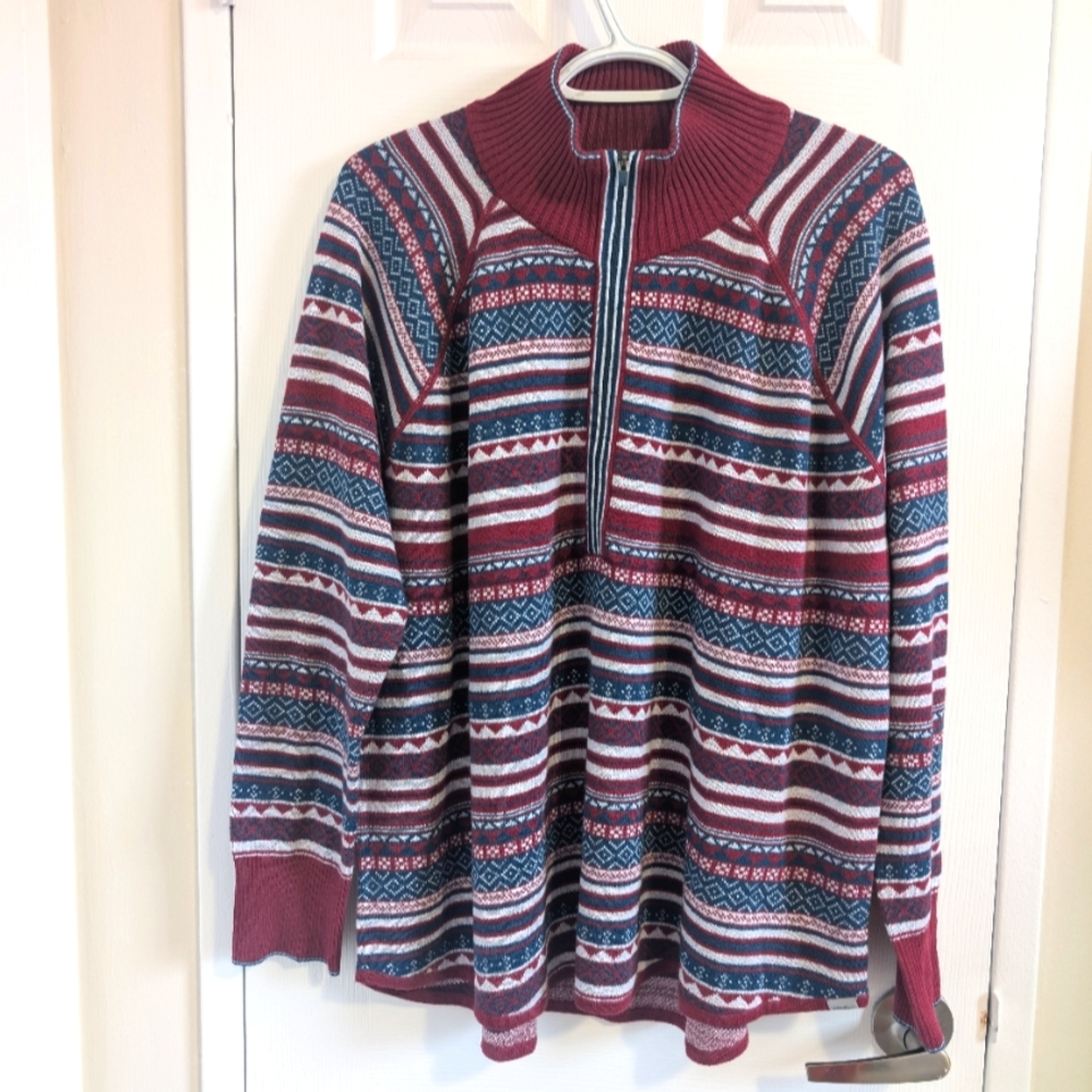 Eddie Bauer Fair Isle Sweater Womens Size 2XL Red 1/4 Zip Cozy